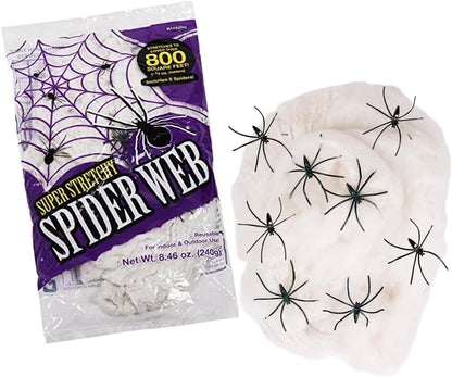 200 Sq. Ft Fake Spider Webs with 4 Fake Spiders for Decorations
