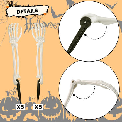 10 PCS Halloween Skeleton Arm Decor White Hands Stakes for Outdoor