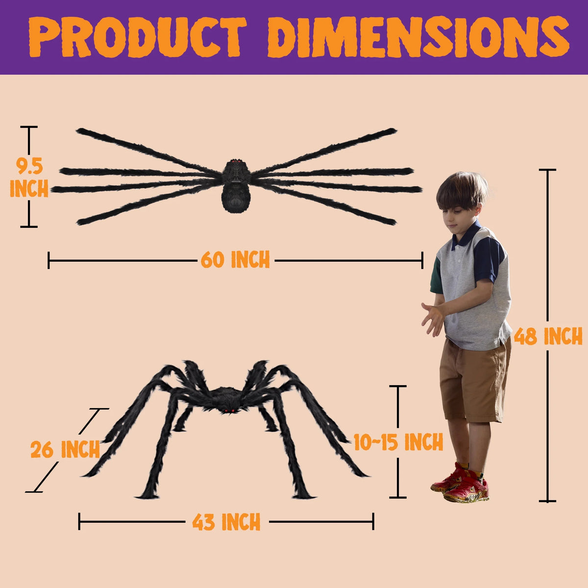 5 Ft Scary Giant Spider Halloween Decorations Outdoor,Poseable Spider Lifelike Hairy Prop for Yard,Haunted House,Tree or Porch Party Decorations,Black