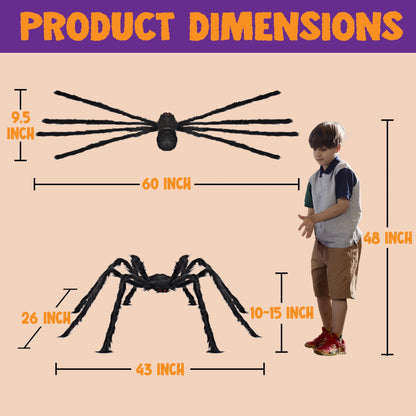5 Ft Scary Giant Spider Halloween Decorations Outdoor,Poseable Spider Lifelike Hairy Prop for Yard,Haunted House,Tree or Porch Party Decorations,Black
