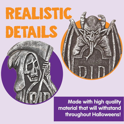 5 Pack Halloween Tombstone Outdoor Decorations,17 Inch Foam RIP Cemetery Headstone Decoration and 12 Halloween Yard Lawn Decoration Metal Stakes