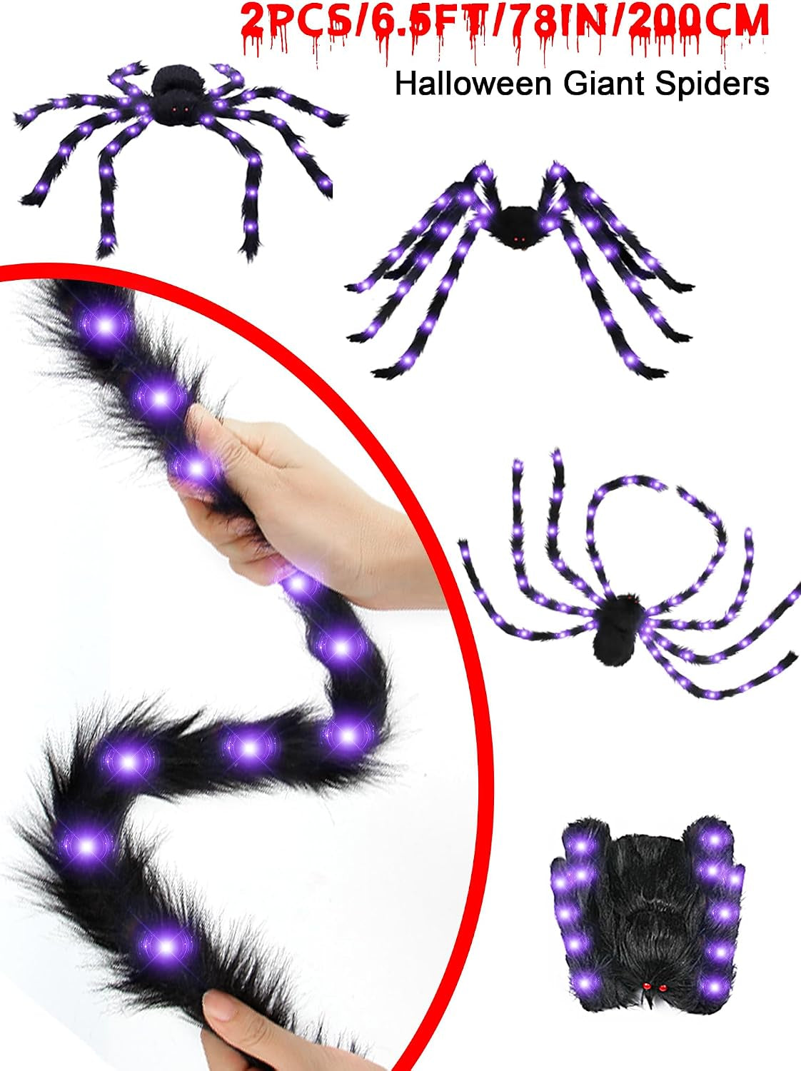 8.3FT Halloween Decorations Giant Spider：Scary Hairy Halloween Decoration - Huge Plush Toy Spider Props for Indoor/Outdoor Creepy Lawn/Garden Decor Black