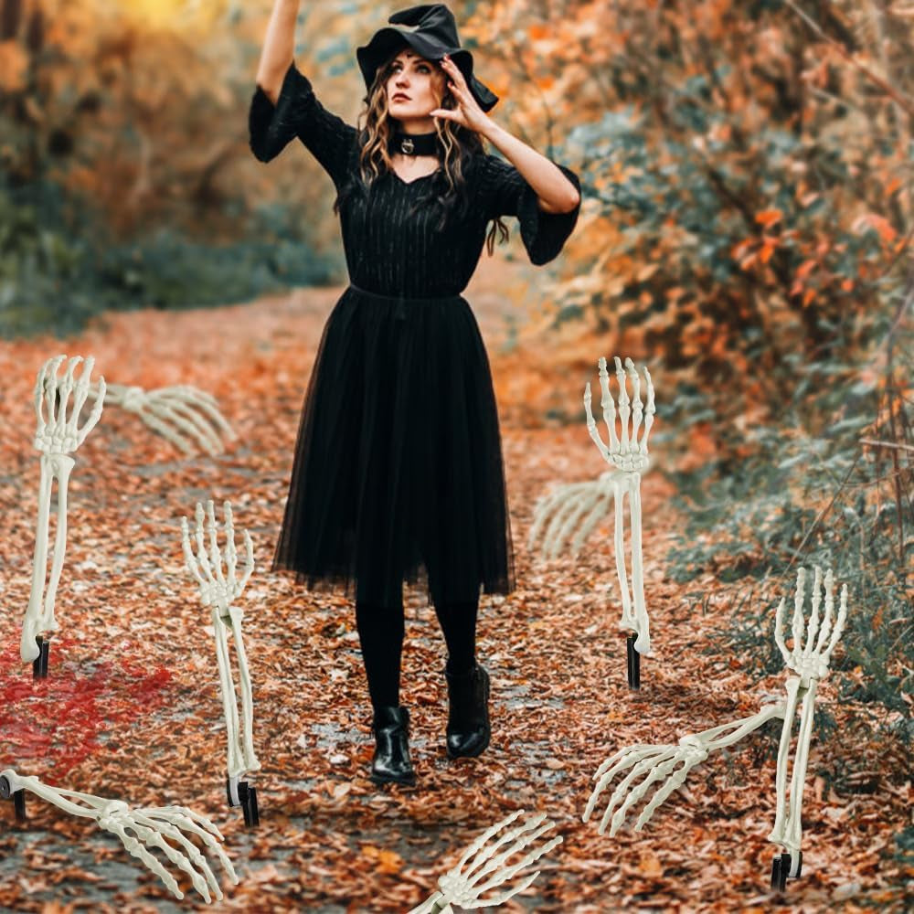 10 PCS Halloween Skeleton Arm Decor White Hands Stakes for Outdoor