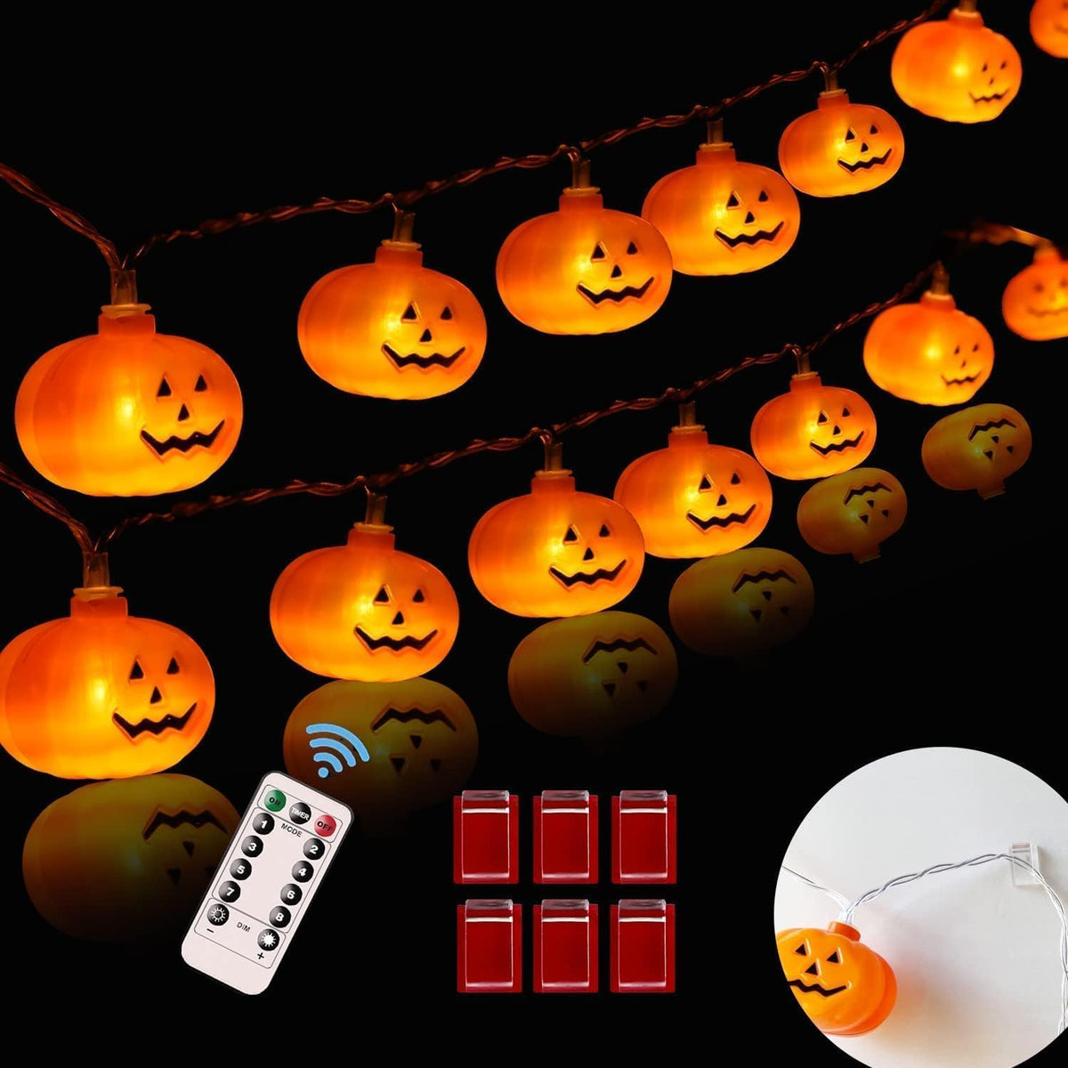 Halloween Pumpkin String Lights,20Ft 40 LED, Remote Control,8 Modes