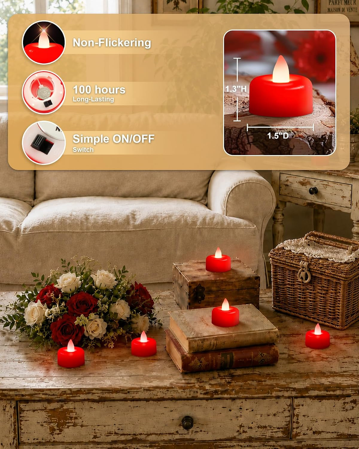 12Pack Red Flameless LED Tea Lights Candles Battery Operated
