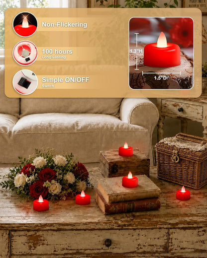 12Pack Red Flameless LED Tea Lights Candles Battery Operated