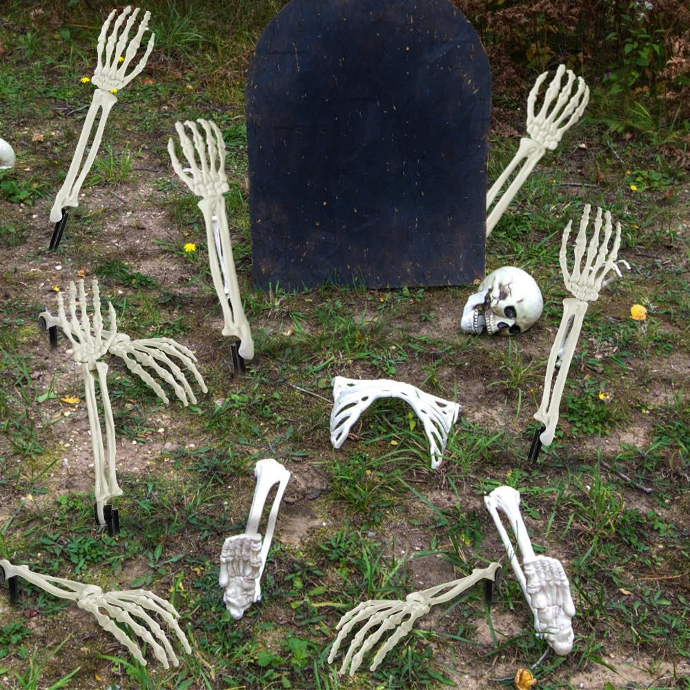 10 PCS Halloween Skeleton Arm Decor White Hands Stakes for Outdoor