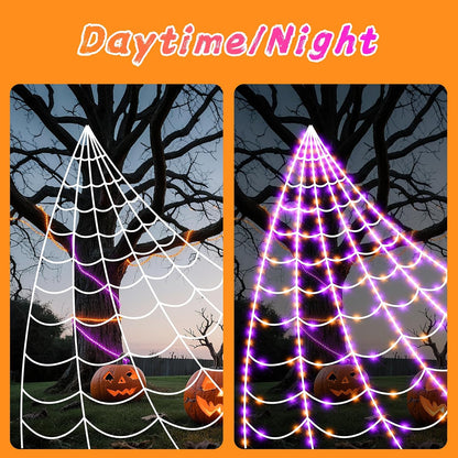 Halloween Spider Web Lights 250 LED Lighted Giant 16.4 Ft Halloween Decorations Light up with 8 Lighting Modes Outdoor Indoor Yard House Decor, Purple & Orange (250LED 16.4 FT Giant Spider Web)