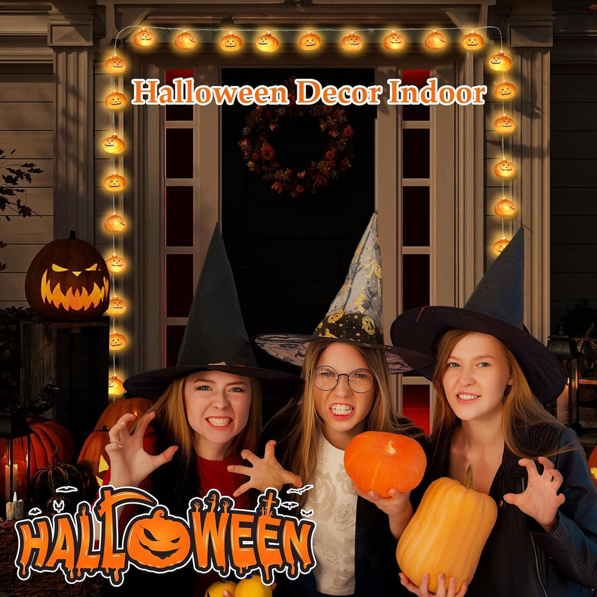 Halloween Pumpkin String Lights,20Ft 40 LED, Remote Control,8 Modes